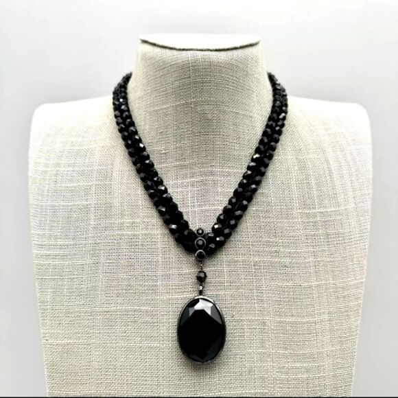 Carolee Jewelry - Carolee Necklace Black Beaded Faceted Chunky Pendant DBL Strand 12" Chain NWOT